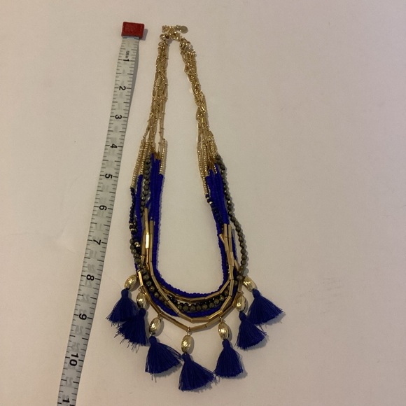 Stella & Dot Tulum Necklace Tassel Fringe Multi Strand Blue Gold Layers - Picture 6 of 16
